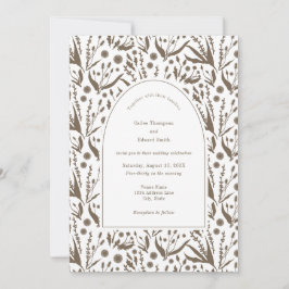 Klassische Botanicals in der Dunkeltaupe Hochzeit Einladung