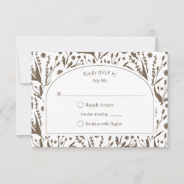 Klassische Botanicals in der Dunkeltaupe Hochzeit RSVP Karte