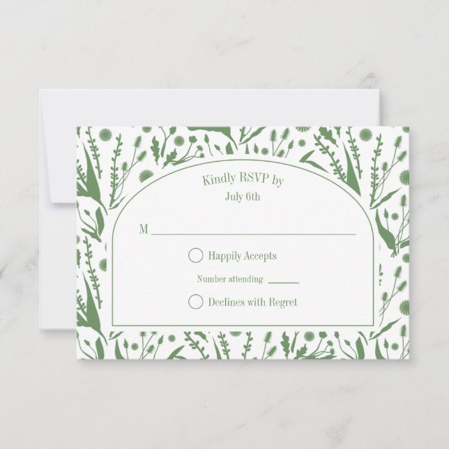Klassische Botanicals-Klassiker auf der Grünen Hoc RSVP Karte (Vorderseite)