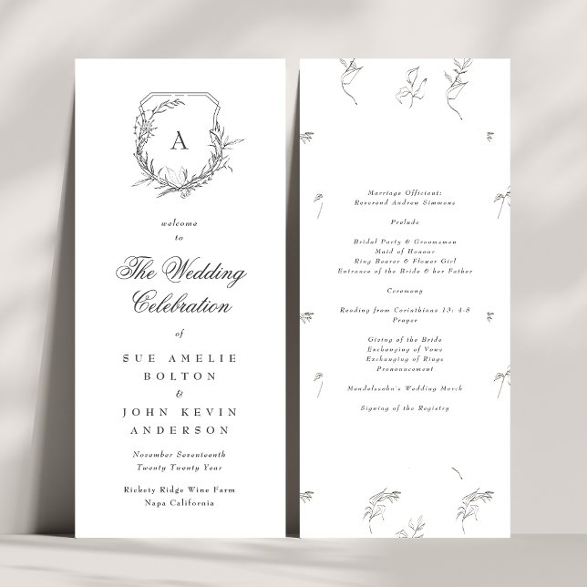 klassische botanische Monogramm-Wappen-Hochzeit Programm (Von Creator hochgeladen)