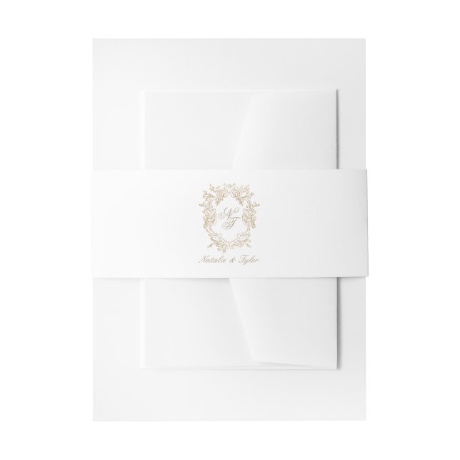 Klassische braune Monogramm-Wappen-Einladung Bauch Einladungsbanderole (Vorderseite Beispiel)