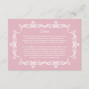 Klassische Braut Hochzeit mit Rosa und Ornamentrah Begleitkarte