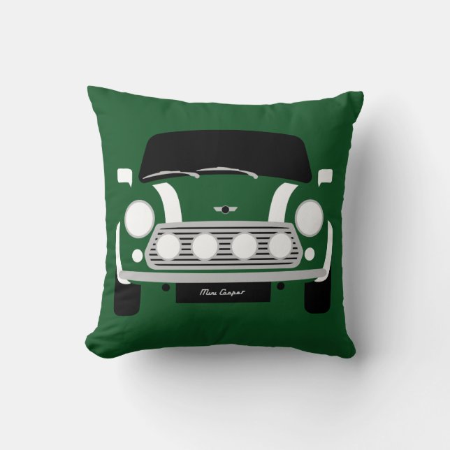 Klassische Briten, die grünes Austin Mini Cooper Kissen (Vorderseite)