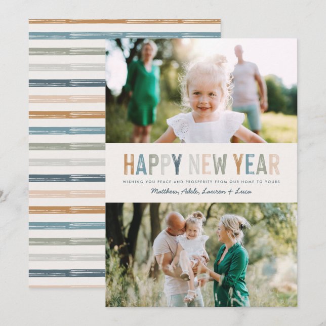 Klassische bunte Multi-Foto neue Jahre Karte (Vorne/Hinten)