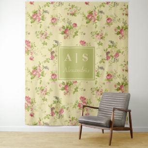 Klassische bunte Rosen   Florales Monogramm Wandteppich