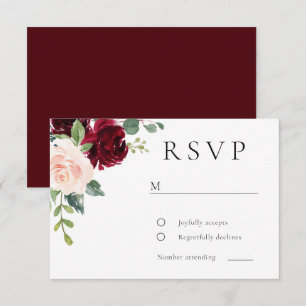 Klassische Burgund- und Rosé-Blumen-Aquarell-Hochz RSVP Karte