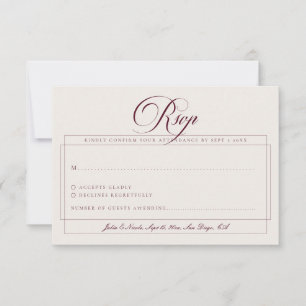 Klassische Burgunder Elfenbein Kalligrafie Hochzei RSVP Karte