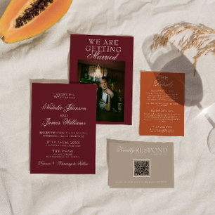 Klassische Burgunder-Luxus-Hochzeit im Retro-Stil  Einladung