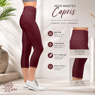 Klassische Burgunderrote Velour-Capri-Leggings mit Capri Leggings