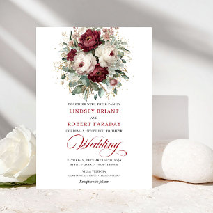 Klassische burgunderweiße Aquarell-Hochzeitseinlad Einladung