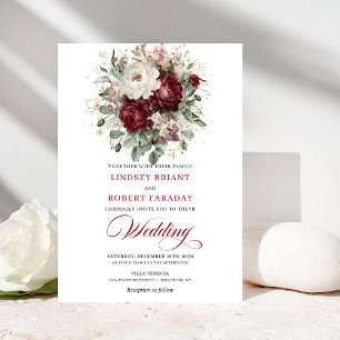 Klassische burgunderweiße botanische Hochzeitseinl Einladung