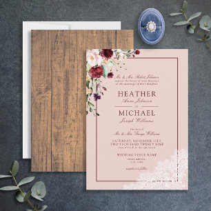 Klassische Burgundy Blush Botanische Rustikale Hoc Einladung