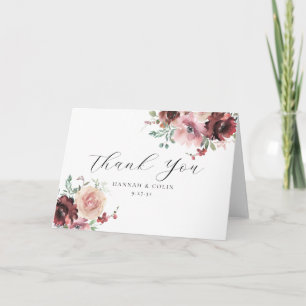 Klassische Burgundy Blush Rose & Peony Dankeskarte