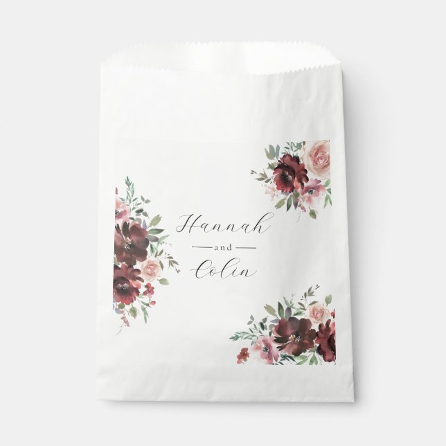 Klassische Burgundy Blush Rose & Peony Geschenktütchen (Vorderseite)