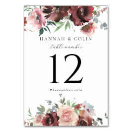 Klassische Burgundy Blush Rose & Peony Tischnummer
