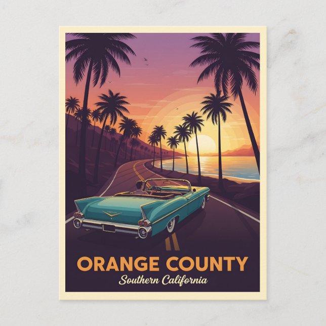 Klassische Cabrio-Kreuzfahrt durch orangefarbenen  Postkarte (Vorderseite)