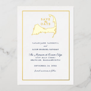 Klassische Cape Cod Map Wedding Save the Date Folieneinladung