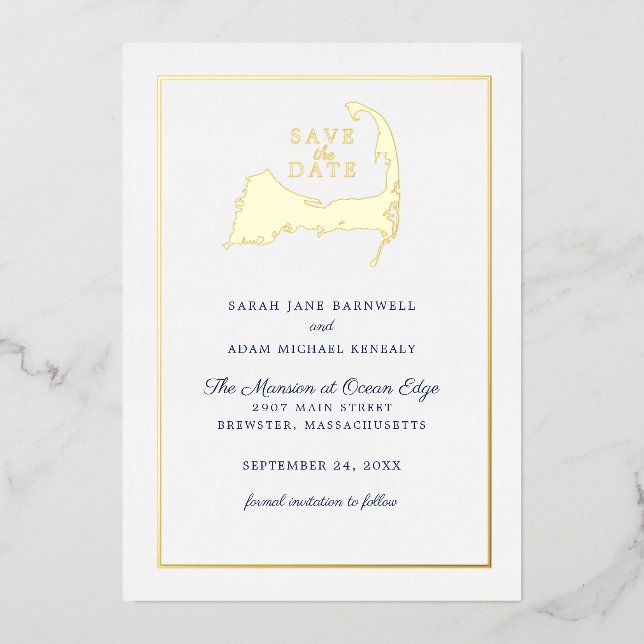 Klassische Cape Cod Map Wedding Save the Date Folieneinladung (Vorderseite)
