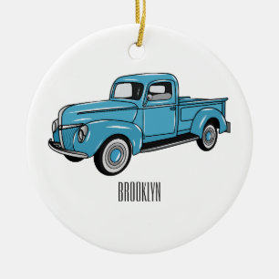 Klassische Cartoon-Illustration eines Pick-up-Truc Keramik Ornament