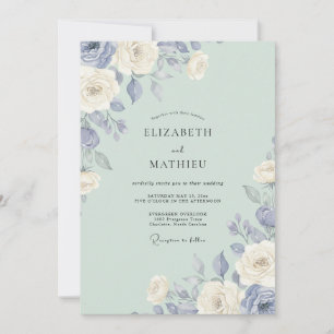Klassische Celadon Periwinkle Pfingstrose Hochzeit Einladung