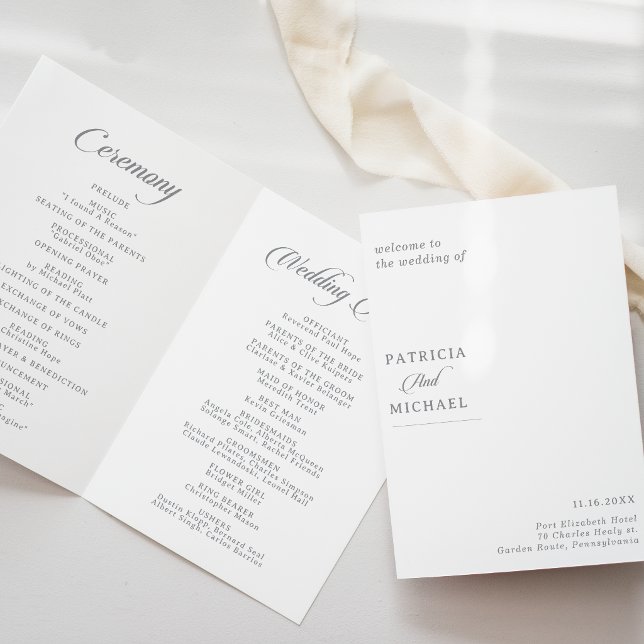 Klassische Chic-Kalligrafie gefaltetes Hochzeitspr Programm (Von Creator hochgeladen)