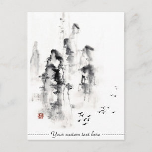 Klassische chinesische Sumi-e-Tusche-Bergszene im Postkarte