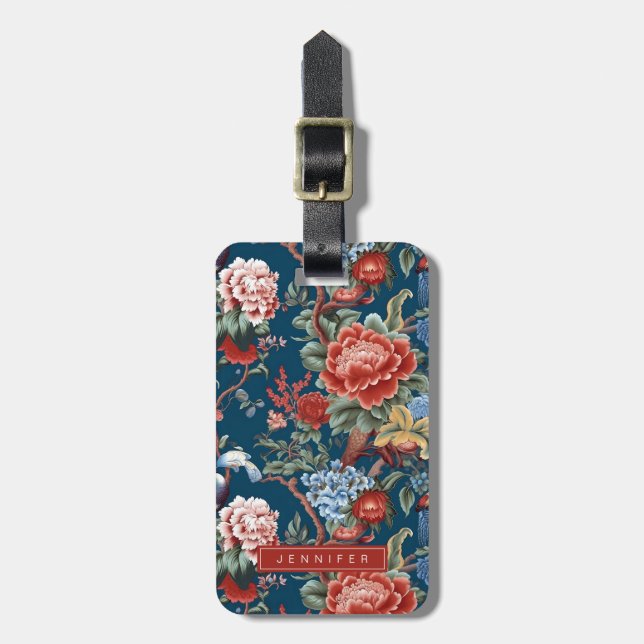 Klassische Chinoiserie Blume Gepäckanhänger (Vorderseite vertikal)