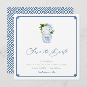 Klassische Chinoiserie Navy Blue Green Spring Wedd Save The Date