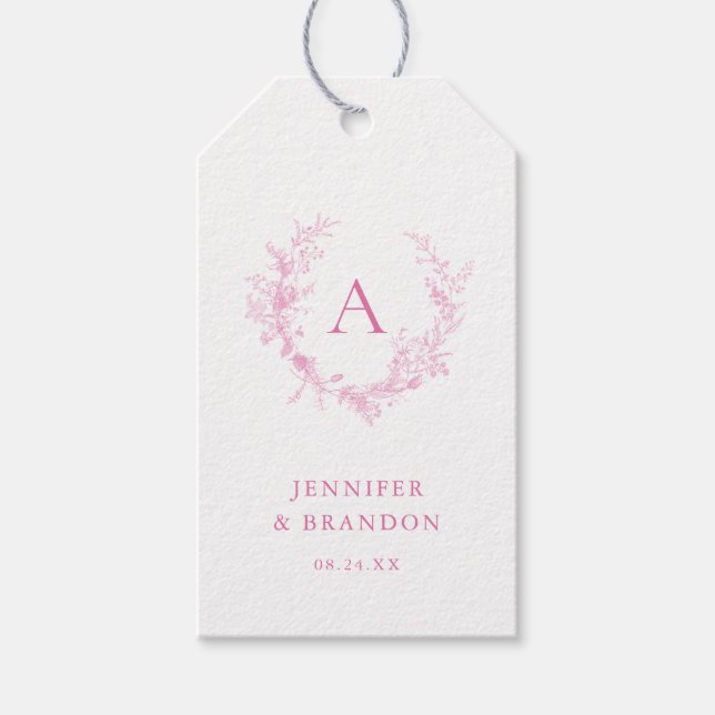 Klassische Chinoiserie Pink Monogram Wedding Geschenkanhänger (Vorderseite)