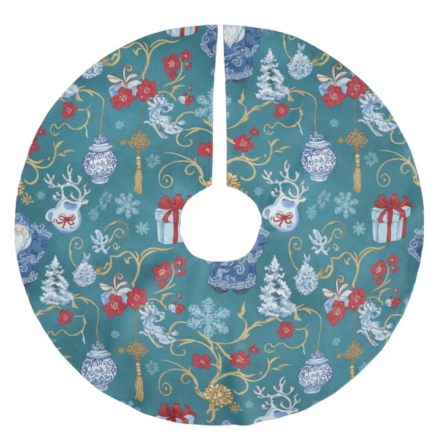 Klassische Chinoiserie Weihnachtsdekoration Polyester Weihnachtsbaumdecke (Vorderseite)