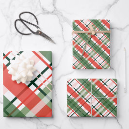 Klassische Christmesse Rot Grün und Weiß kariert Geschenkpapier Set