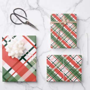 Klassische Christmesse Rot Grün und Weiß kariert Geschenkpapier Set