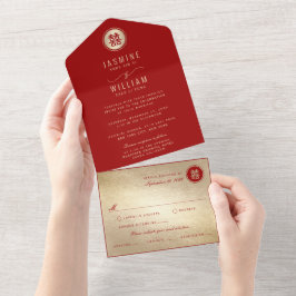 Klassische Circle Double Happiness Chinese Wedding All In One Einladung