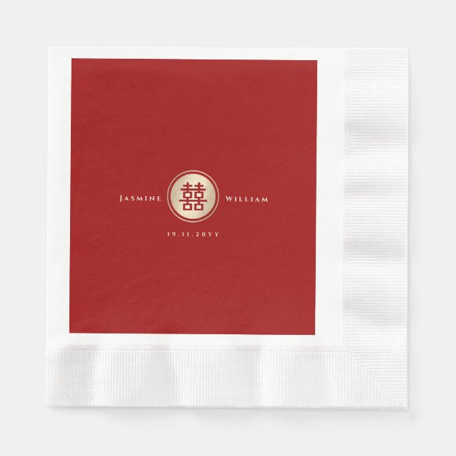 Klassische Circle Double Happiness Chinese Wedding Serviette (Vorderseite)