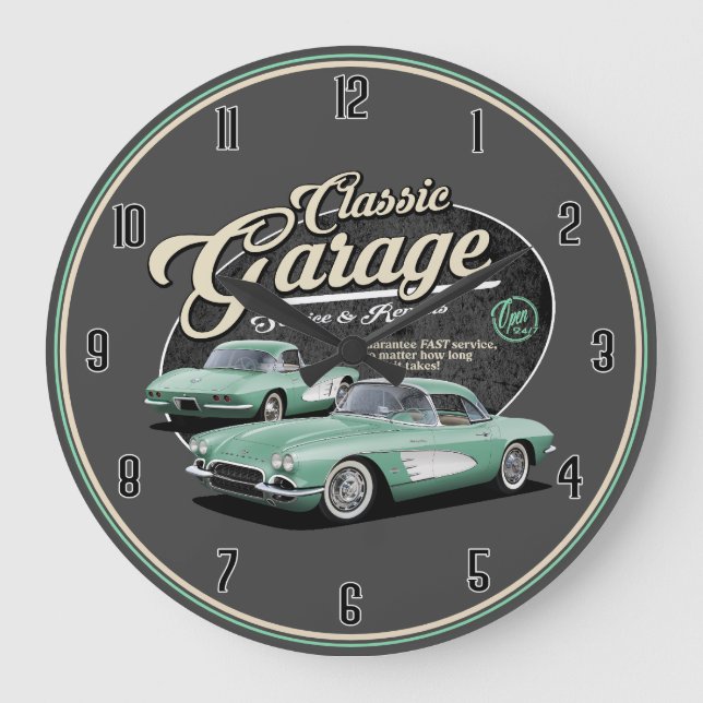 Klassische Corvette-Garage Große Uhr (Vorderseite)