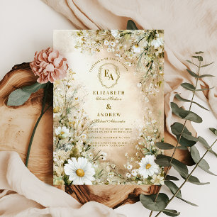 Klassische Creme- und Gold-Botanical-Hochzeit Einladung