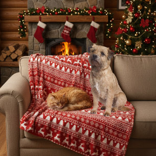 Klassische Cristmas Rentierschneeflocken Rot und W Fleecedecke