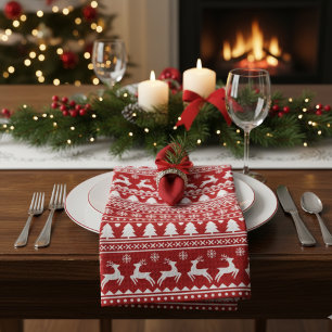 Klassische Cristmas Rentierschneeflocken Rot und W Geschirrtuch