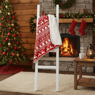 Klassische Cristmas Rentierschneeflocken Rot und W Sherpadecke