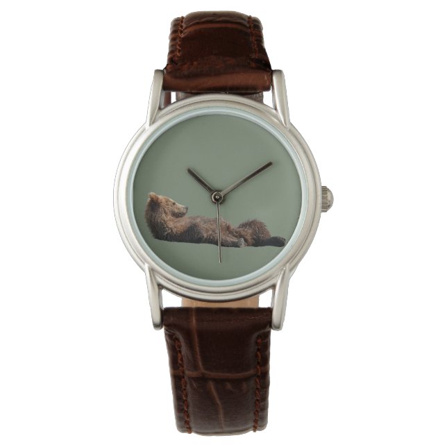 Klassische Damenuhr mit braunem Lederarmband Armbanduhr (Vorderseite)