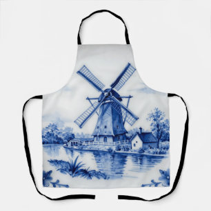 Klassische Delfter Blau-Windmühlen-Kanal-Szene Schürze