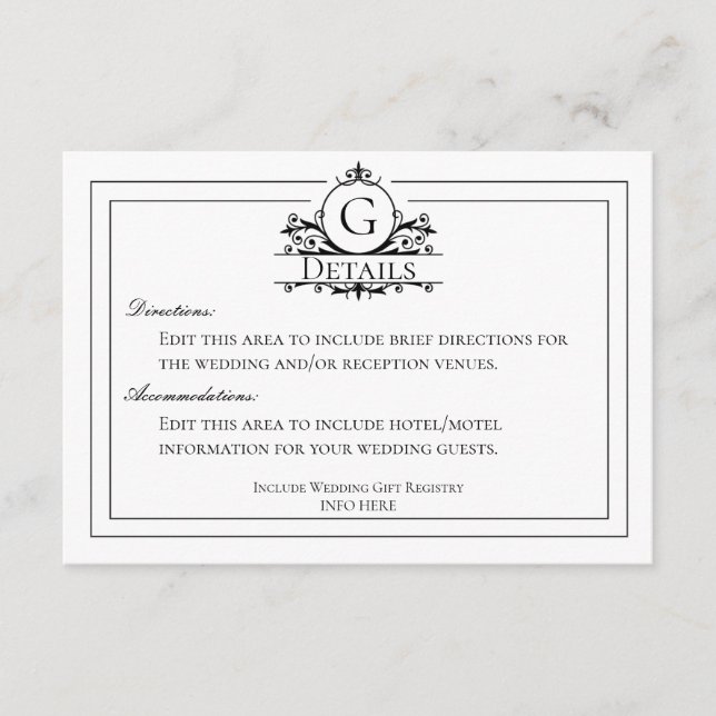 Klassische Details zu weißen Hochzeiten Begleitkarte (Vorderseite)