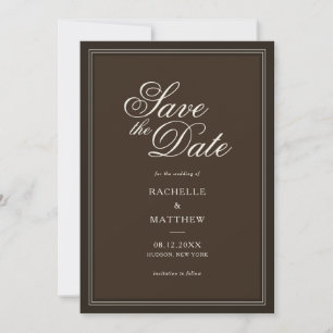 Klassische dunkelbraune Hochzeit im Stil des alten Save The Date