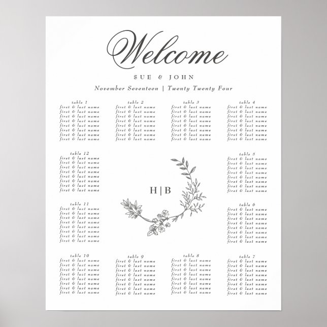 Klassische dunkelgraue Monogram-Blumenzange Poster (Vorne)