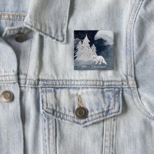 Klassische dunkle Winter Szene mit Fuchs Weihnacht Button