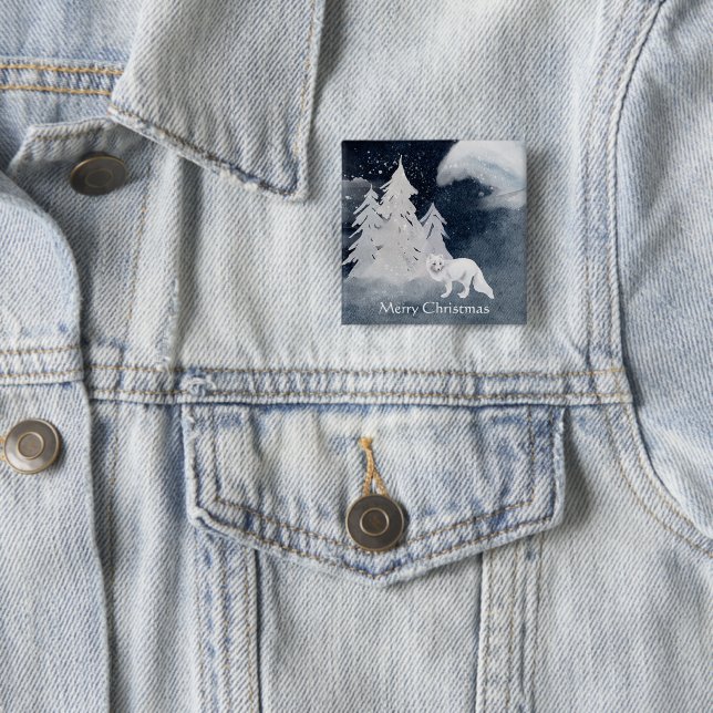 Klassische dunkle Winterszene mit Fuchs Weihnachte Button (Beispiel)