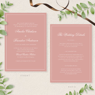 Klassische Dusty Rose-Rand-Script-Hochzeitsdetails Einladung