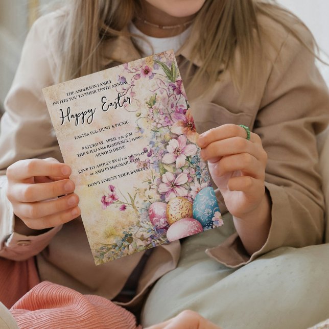 Klassische einfache Blumen und Eier glücklich Oste Einladung (Von Creator hochgeladen)