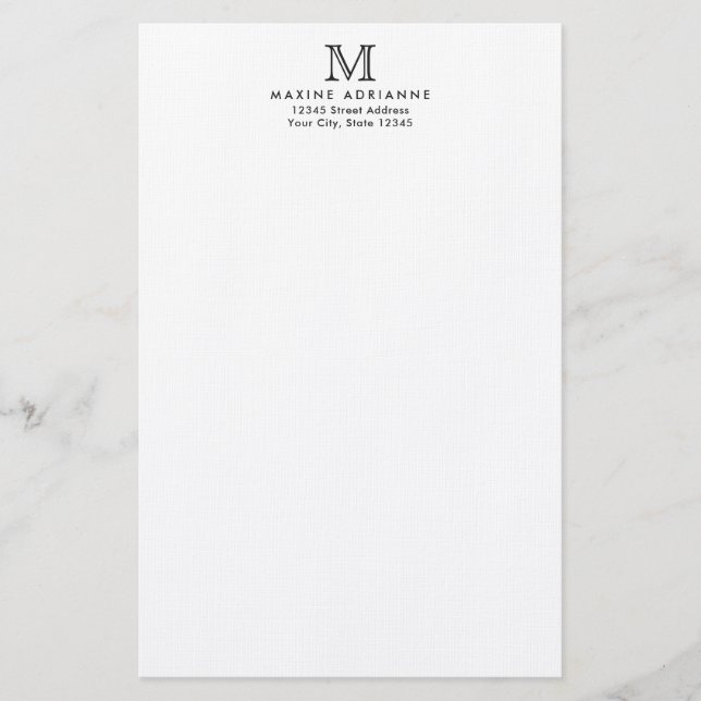 Klassische einfache einfache, moderne Monogramm-Na Briefpapier (Vorderseite)