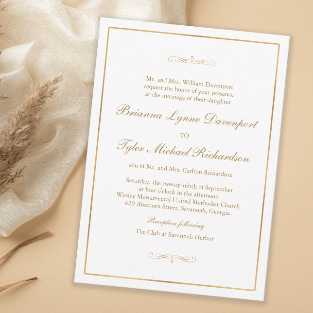 Klassische einfache Elegance Gold Text Hochzeit Einladung (Von Creator hochgeladen)